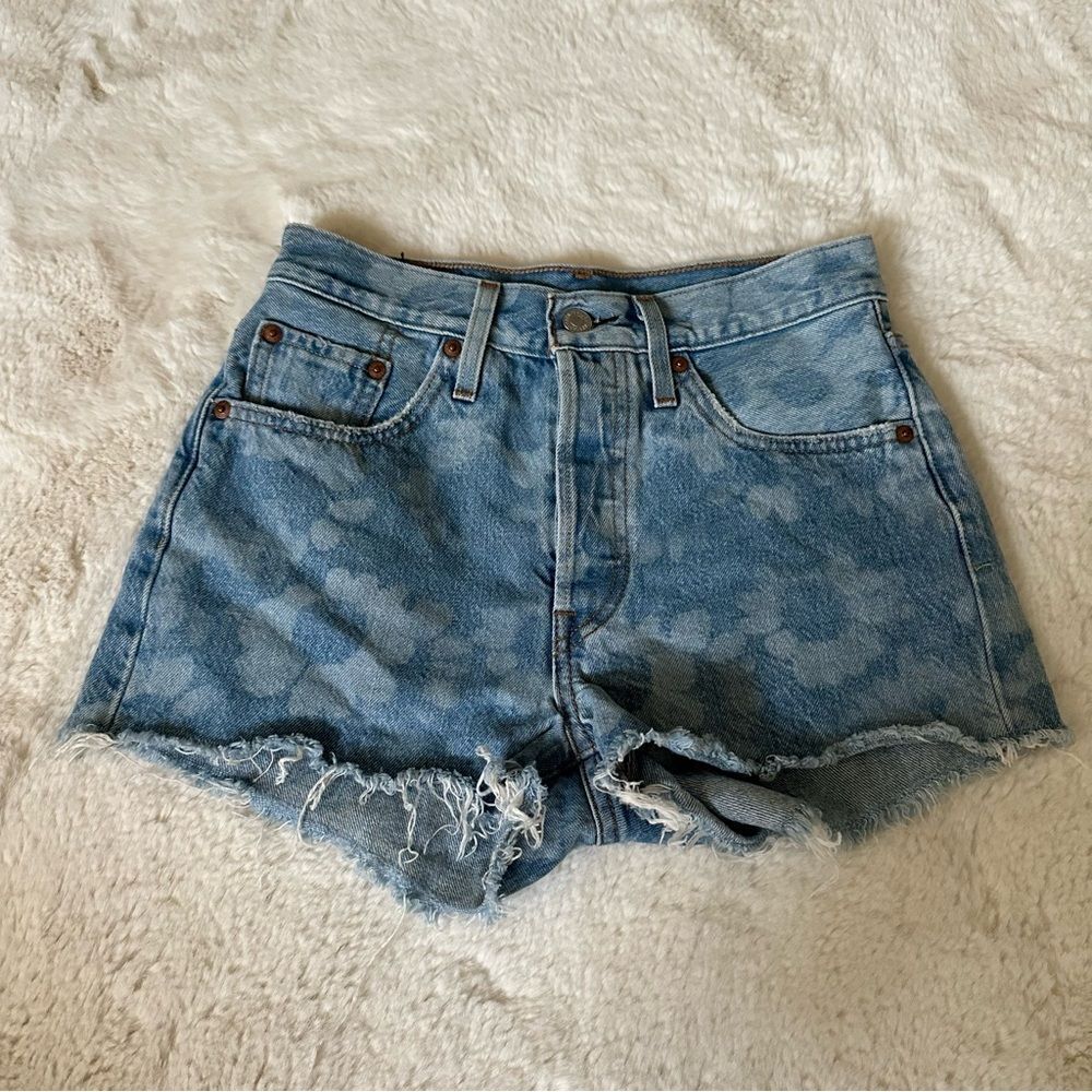Levi’s 501 denim Jean shorts with flowers and distressing